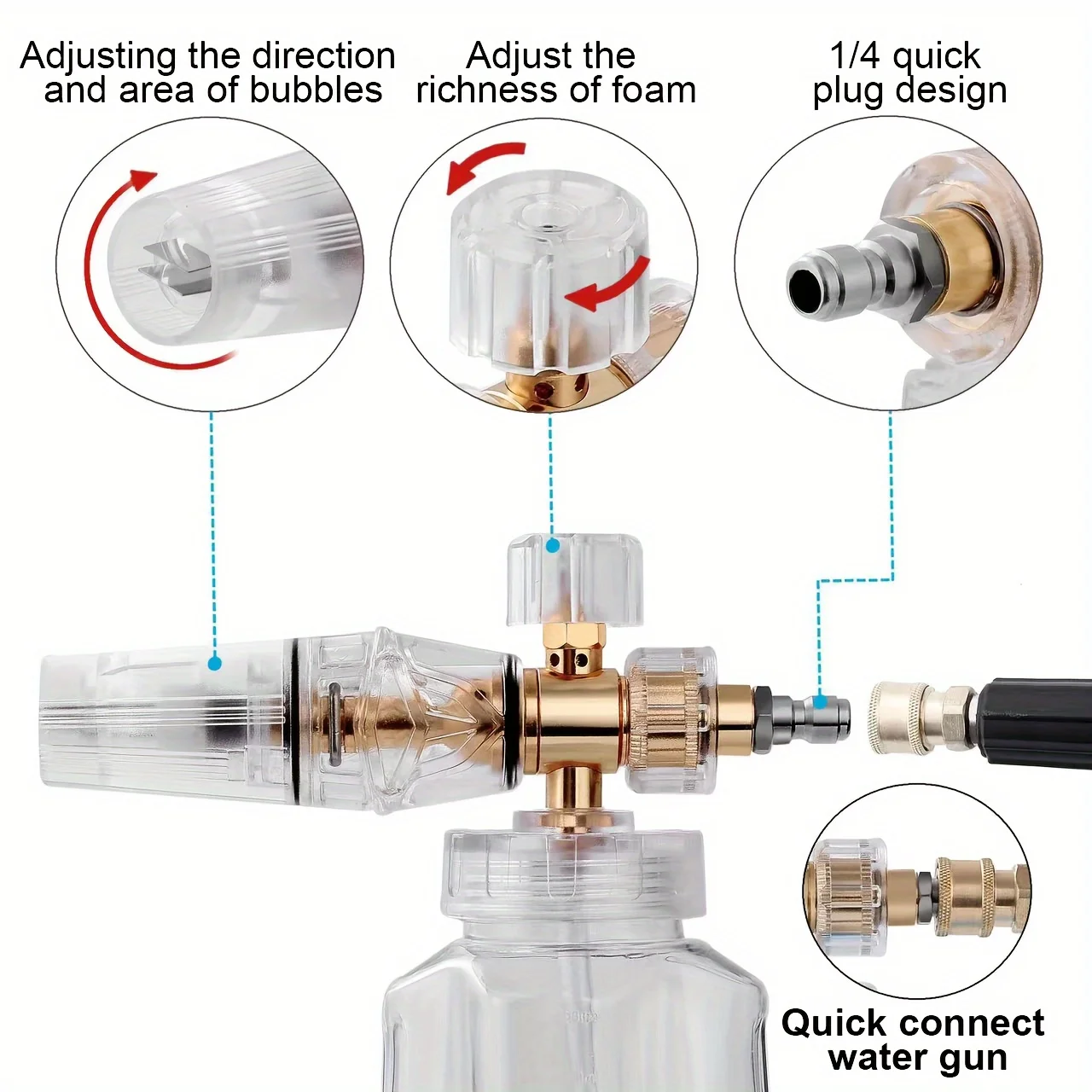 High pressure foam spray bottle 1/4 '' quick connection foam cannon adjustable fan-shaped nozzle for car cleaning 6