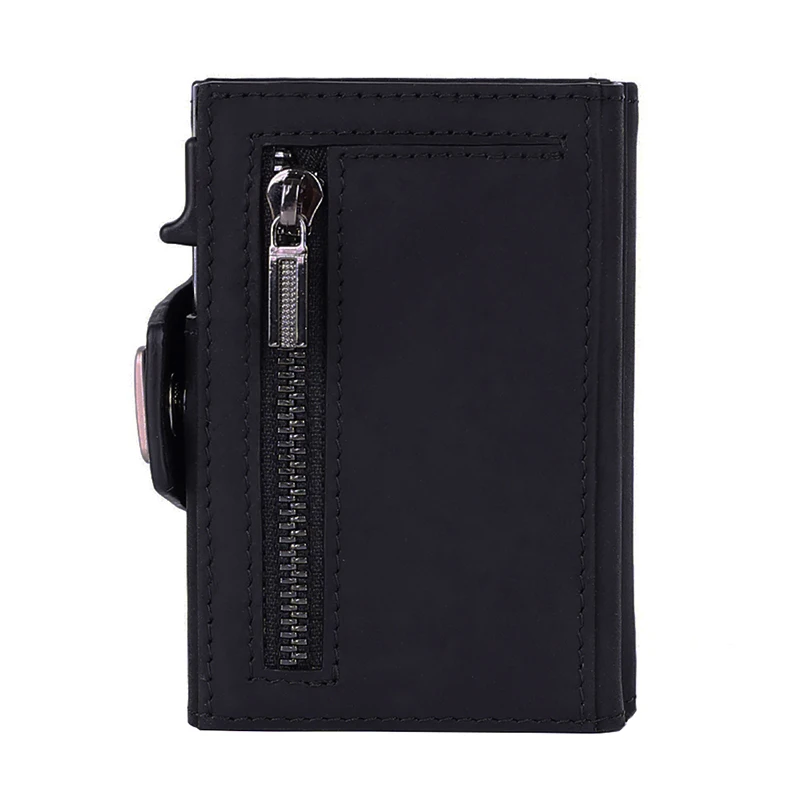 YE TREE Slim Aluminum Metal Wallet for Men Zipper Credit Card Holder RFID Genuine Leather Pop up Wallet for Cards and Coins Man