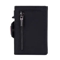 YE TREE Slim Aluminum Metal Wallet for Men Zipper Credit Card Holder RFID Genuine Leather Pop up Wallet for Cards and Coins Man 2
