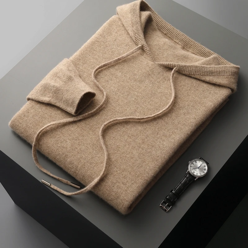 Men's female cashmere One-piece ready-to-wear Hoodie 100% Merino Wool Knitted Sweatshirt Autumn Winter Casual Large Top Long 4
