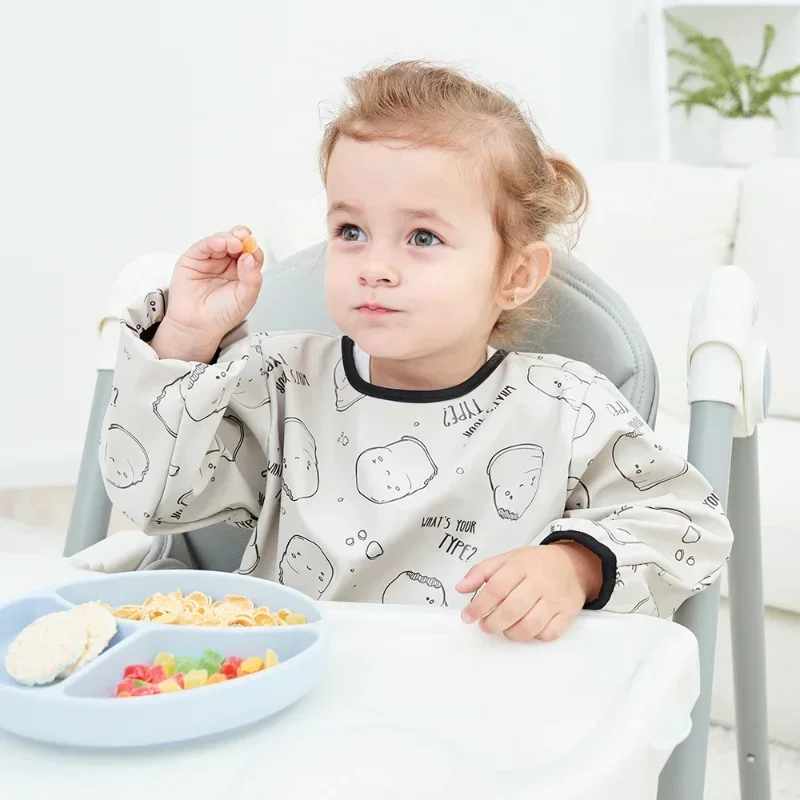 Baby's Soft Waterproof Bib Kid Long Sleeves Adjustable Feeding Cloth Little Boy Girl Painting Smock Child Meal Eating Apron 2