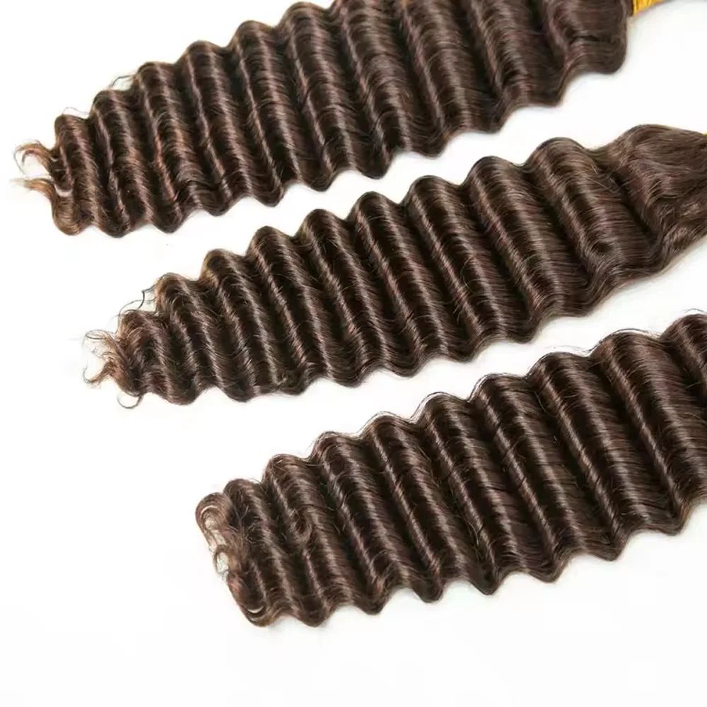 #4 Medium Brown Deep Wave Bulk Human Hair Extensions For Braiding Remy Hair Deep Curly Bulks Boho Braids For Women 5