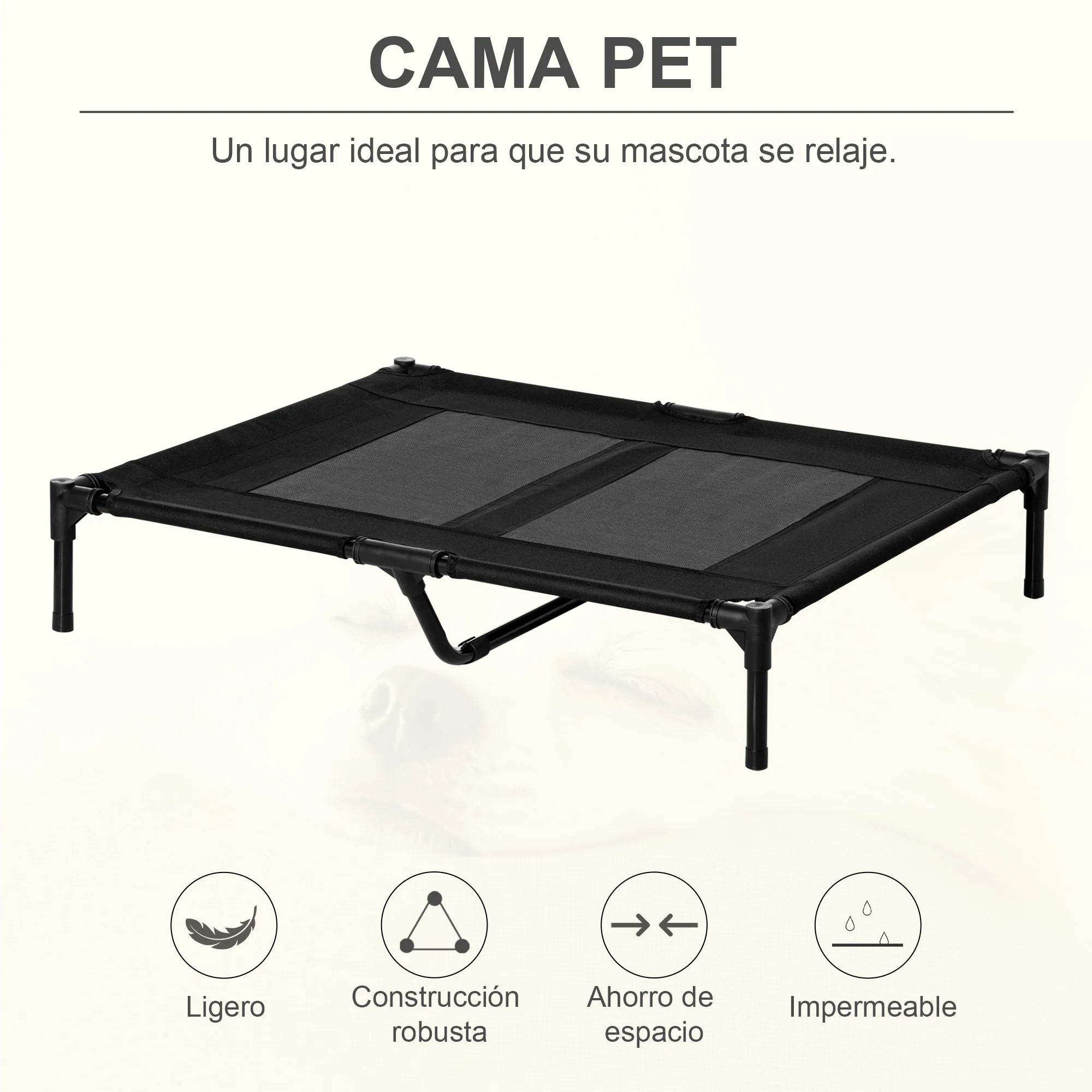 Letto rialzato PawHut per cani all'interno e all'esterno 92x76x18 cm nero - immagine 4