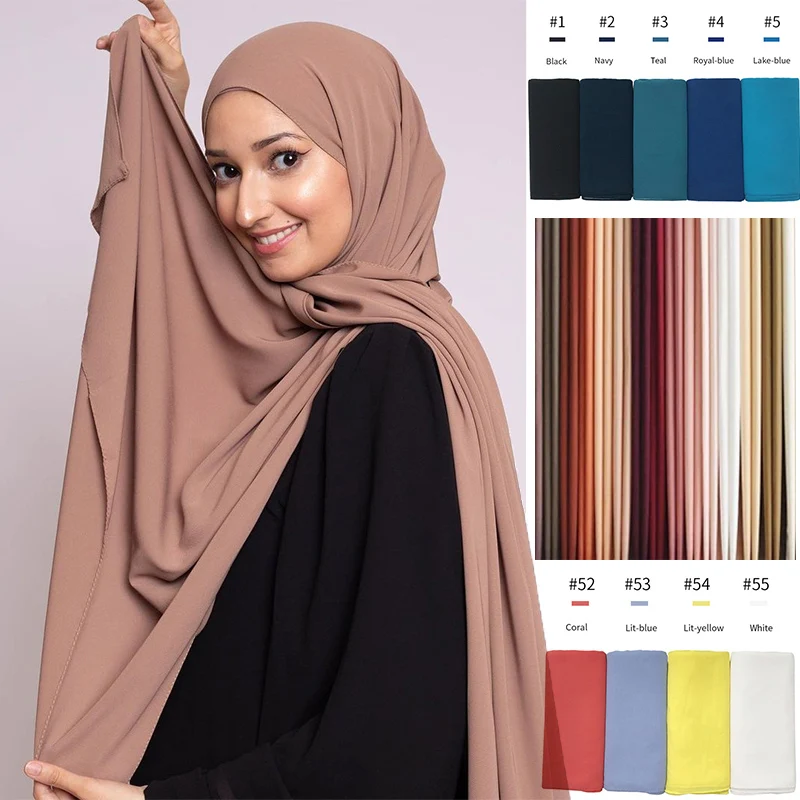 High Quality Good Stitching Stitch Plain Premium Heavy Chiffon Hijab Scarf Malaysian Women's Scarves Hijabs Long Shawl Shawls