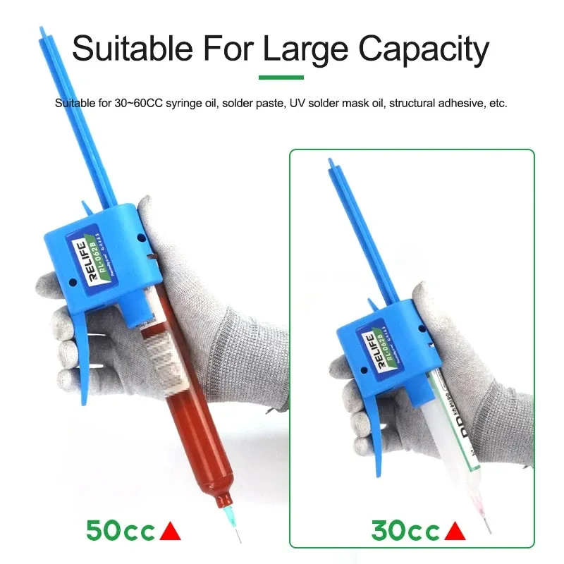RELIFE 10-60cc Manueller Lötflussmittel-Spender Universeller Schweißöl-Extruder UV-Paste Nadel-Booster Klebstoff-Auftriebsspritze Werkzeug