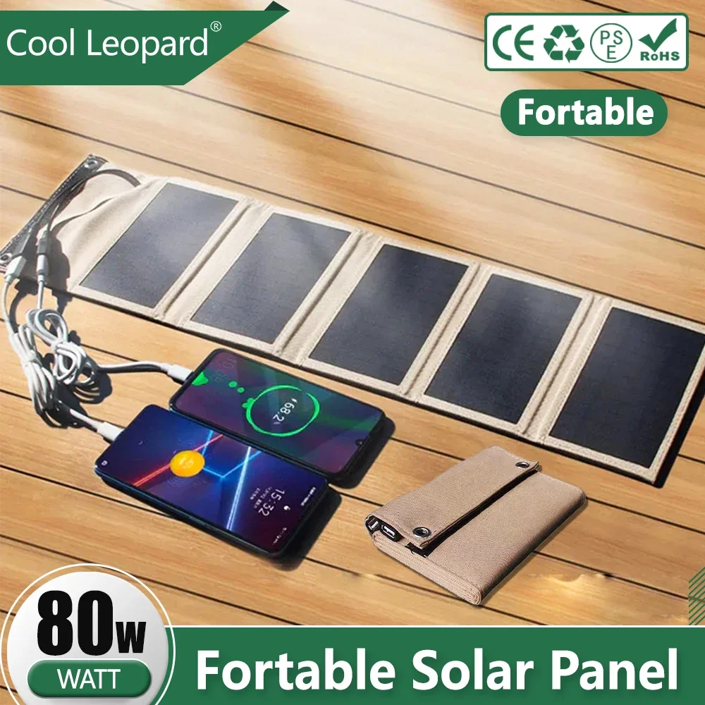 

Foldable Solar Panel 80W 5V USB Portable Battery Charger For Cell Phone Waterproof Power Bank For Outdoor Camping Fishing