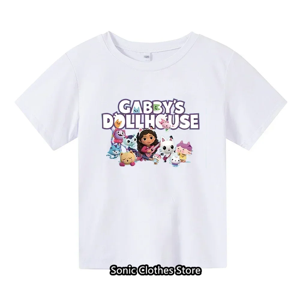 2024 Summer Gabby Doll House T-shirt Children's Short Sleeve Boys Cartoon Gabby Cat Girls Casual Short Sleeve 2