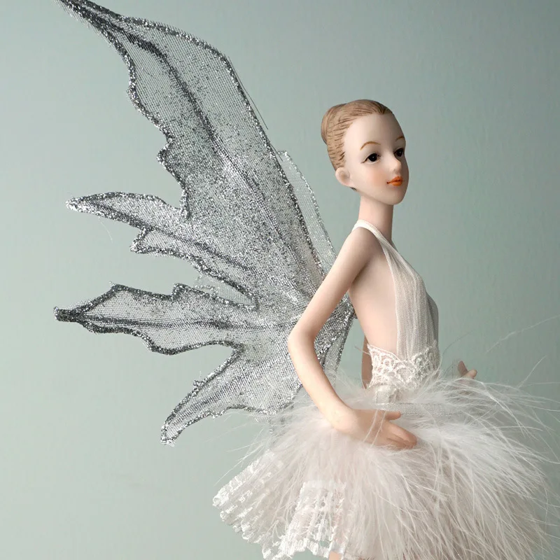 Ballerina Fairy Garden Miniature Figurines Resin Ballet White Feather Angel Ornaments Girl Room Decoration Home Decor Modern