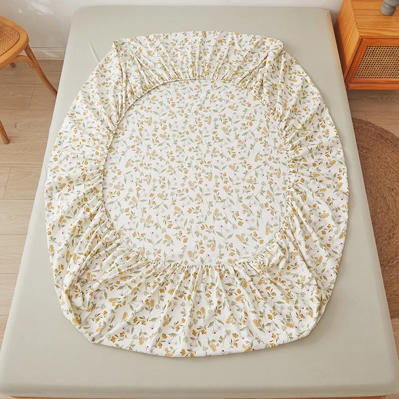 Floral Style Fitted Sheet Breathable Bedsheet постельное белье Soft Mattress Protector Home Bed Linen (Pillowcase Need Order) 6