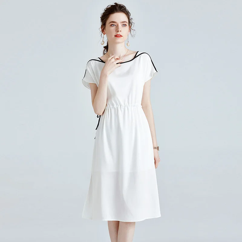

100% Silk dress 2022 summer new soft women's dress high quality loose thin Satin knee-length skirt mulberry silk