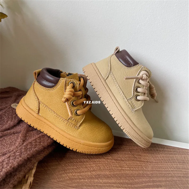 New Autumn Baby Shoes Leather Toddler Kids Ankle Boots Rubber Sole Infant Shoes Fashion Little Boys Girls Boots 15-25