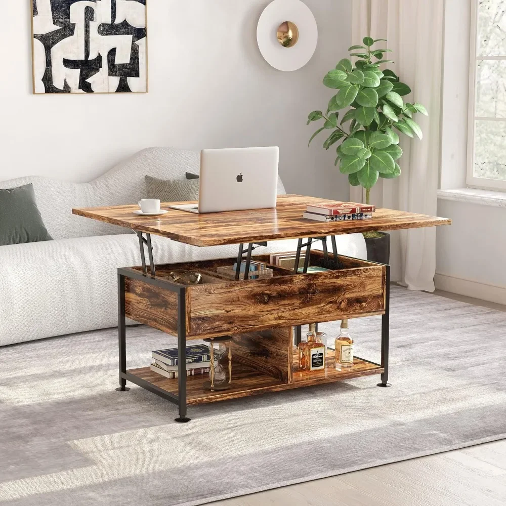 Lift Top Coffee Table ，4 in 1 Multi-Function Coffee Table with Hidden Compartment ，Modern Lift Tabletop Dining