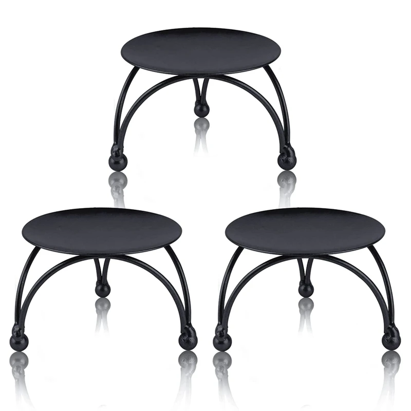 

Black Candle Holder,Set Of 3 Iron Pillar Candle Plate Small-2.5Inch Decorative Decorative Small Candle Stick Holder