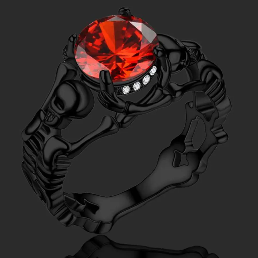 Gothic Skull Statement Ring - Vintage Crystal Cocktail Ring For Women, Promise Ring, Size 8, AAAAA Cubic Zirconia