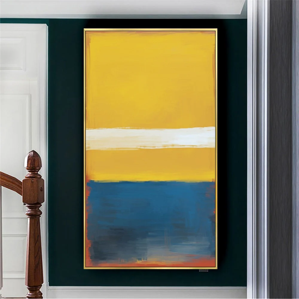 

High Quality Handmade Oil Painting On Canvas Abstract Yellow Blue Stripes Wall Art Picture Pop Hang Paintings Decor Living Room