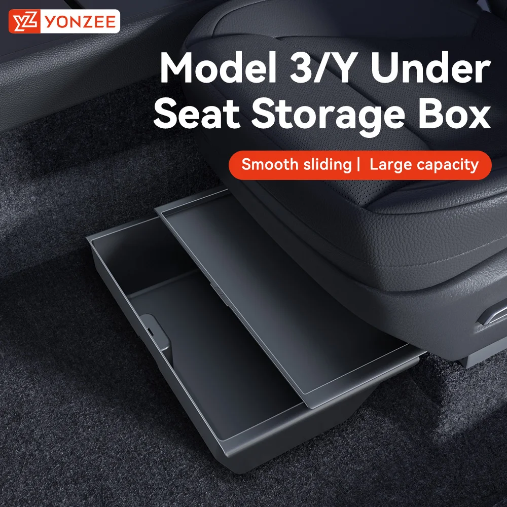 YZ For Tesla Model Y Juniper 2026 Underseat Storage Box Seats Drawer TPE Hidden Storage Tray Push Pull Car Organizer Accessories