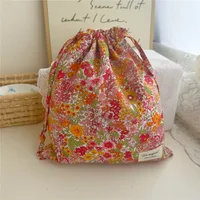 Sac de maquillage en coton, organisateur Portable, sous-vêtements de voyage, sacs à cordon de serrage, sacs pour maman imprimés de fleurs, sacs à cosmétiques 4