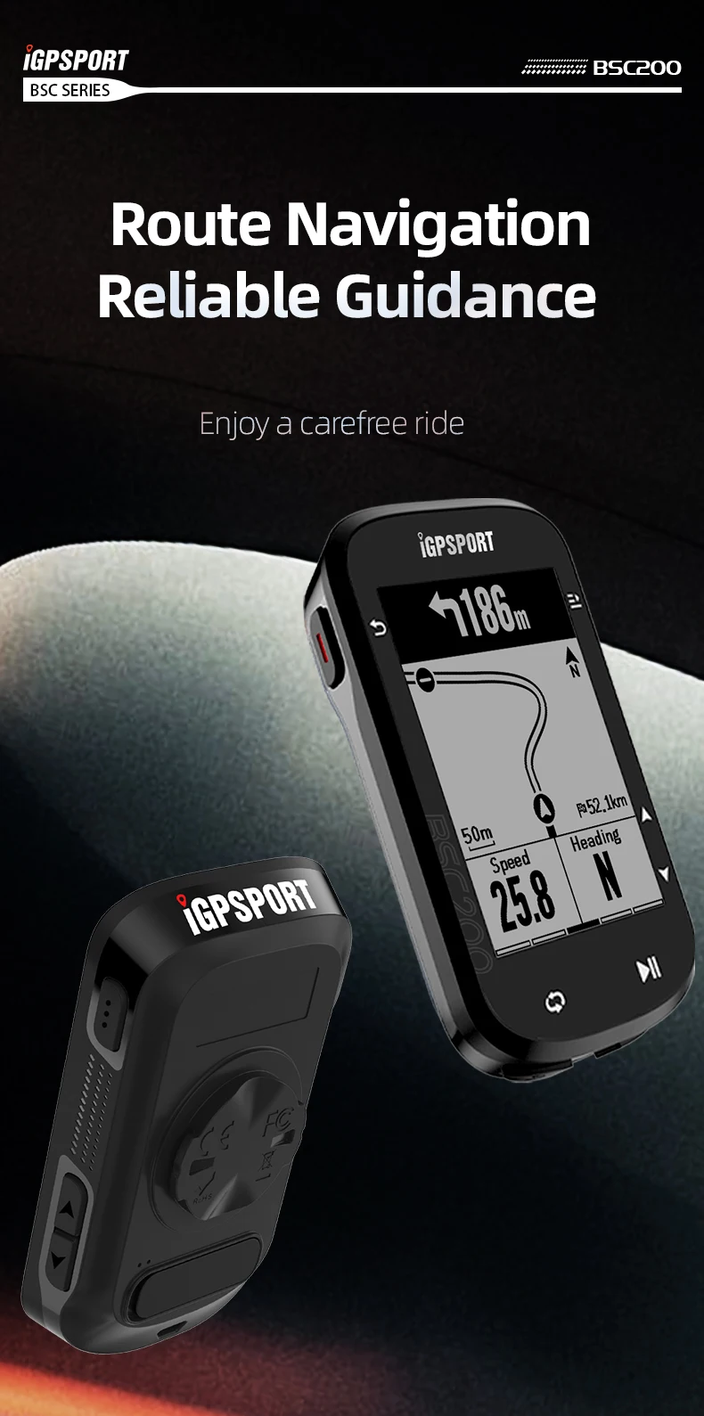 Description Picture 2 of itemIGPSPORT BSC200 GPS Bicycle Computer Cycling Odometer Wireless Speedometer Route Navigation ANT+ Bluetooth 5.0 Accessories