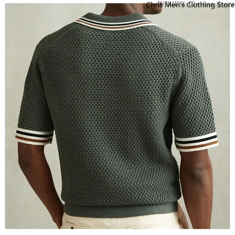 Summer New Hollow-knit Men's Shirt Business Leisure Lapel Men's Knit Shirt Street Fashion Brand Cardigan
