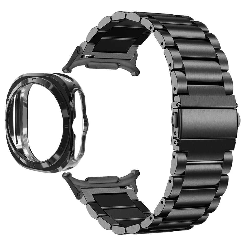 Deluxe Stainless Steel Strap with Soft TPU Case Protector for Galaxy Watch Ultra 47mm