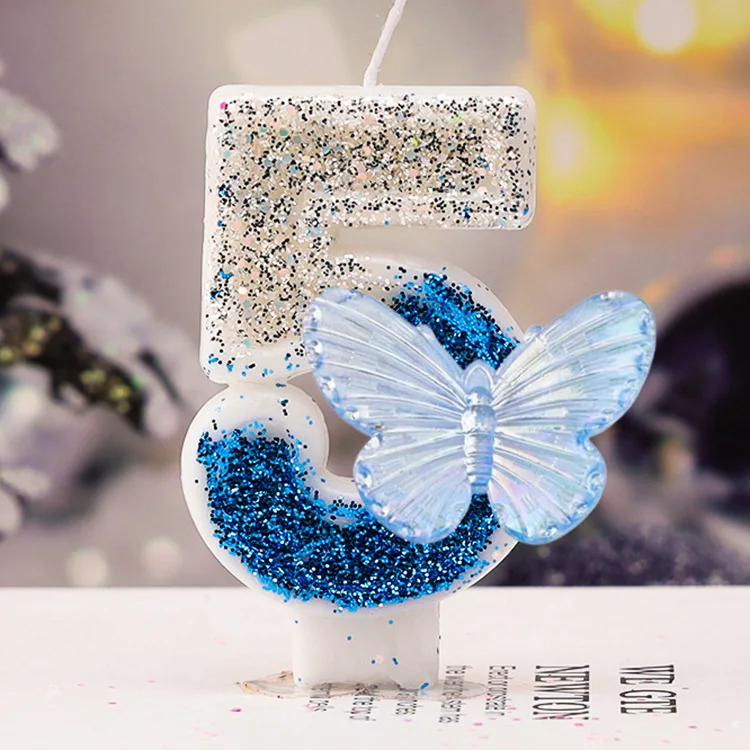 1st Birthday Candle Cake Topper Colours Creative Number 1 Candle Cute Blue Butterfly Digital Candle Birthday Wedding Party Decor