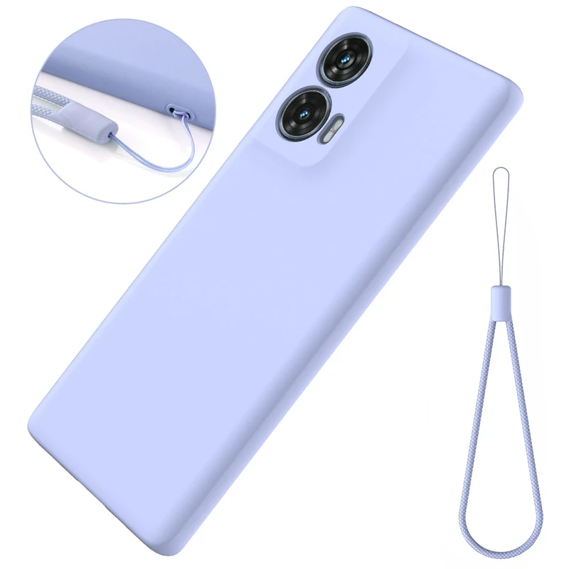 Durable Solid Color Liquid Silicone Anti-Fall Back Cover with Lanyard