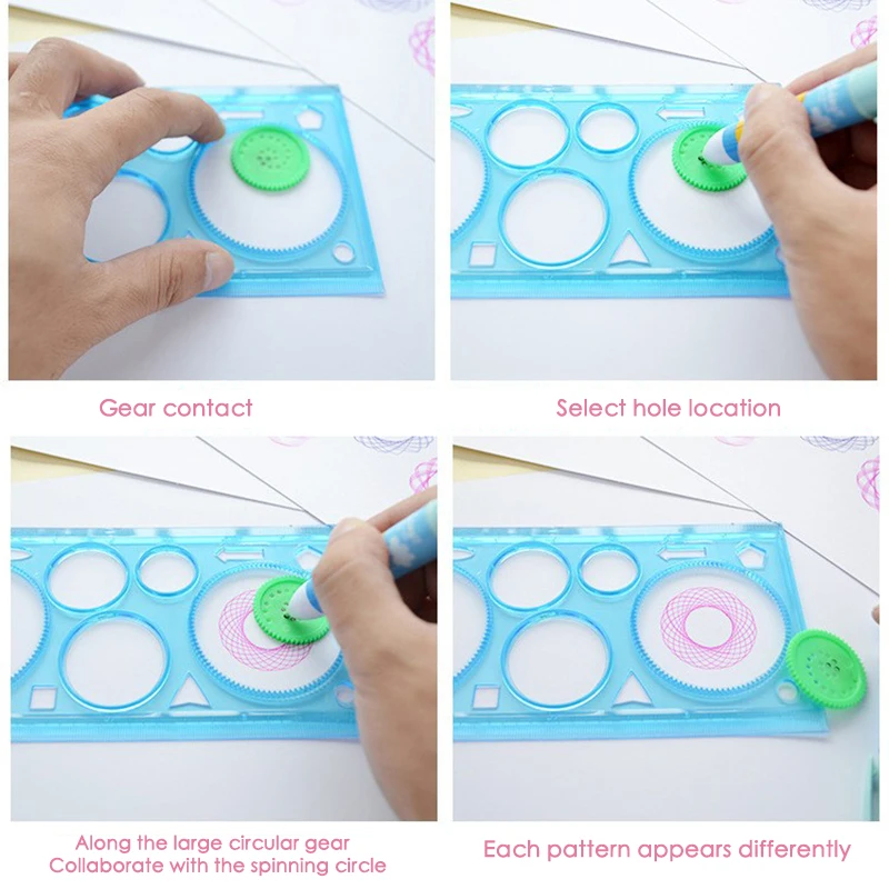 Four Color Transparent Magical Ruler Creative Puzzle Student Drawing Multifunctional Template Ruler Set