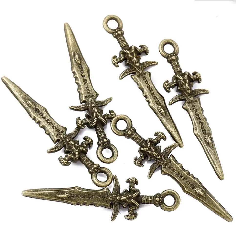 130PCS 31*9mm Alloy Antique Knight Sword Knife Gun Bow Charms For Jewelry Making DIY Handmade Weapons Pendant F0036