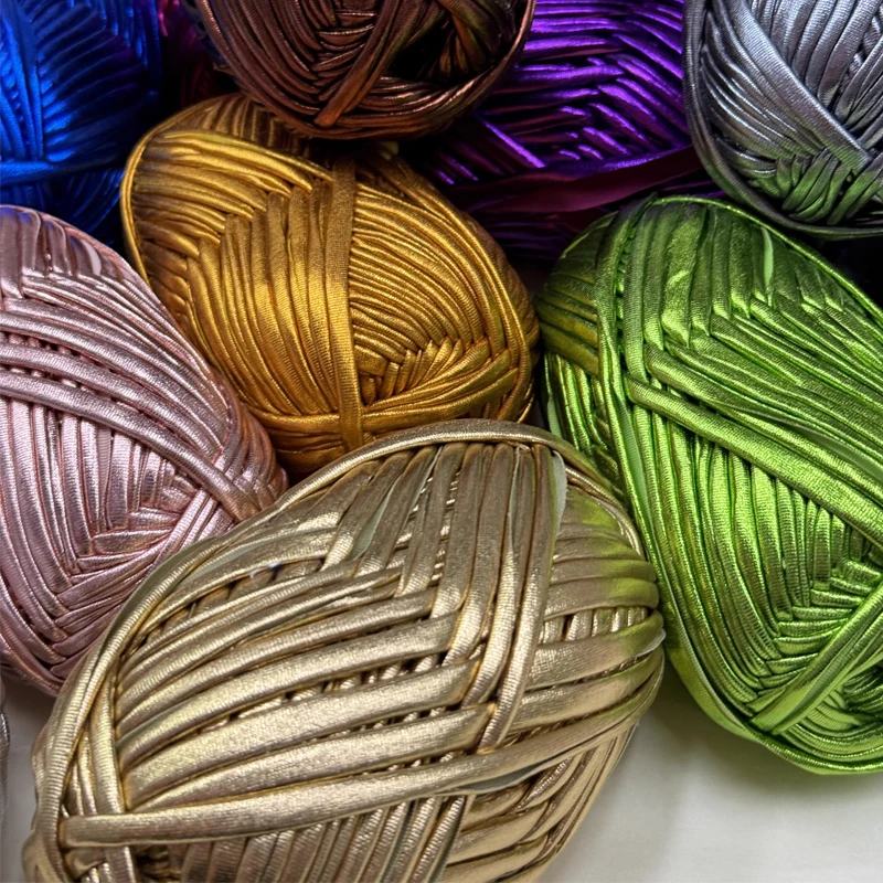 Soft Colorful Metallic Cloth Yarn Golden Silver Polyester Cloth Crochet Woven Yarn DIY Hook Knit Thread Material 100g X5569 4