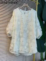 Plus Size 3XL-6XL French Women Clothing Short-sleeved Crew Neck White Lace Flower Korean Version  Age-reducing Versatile T-shirt