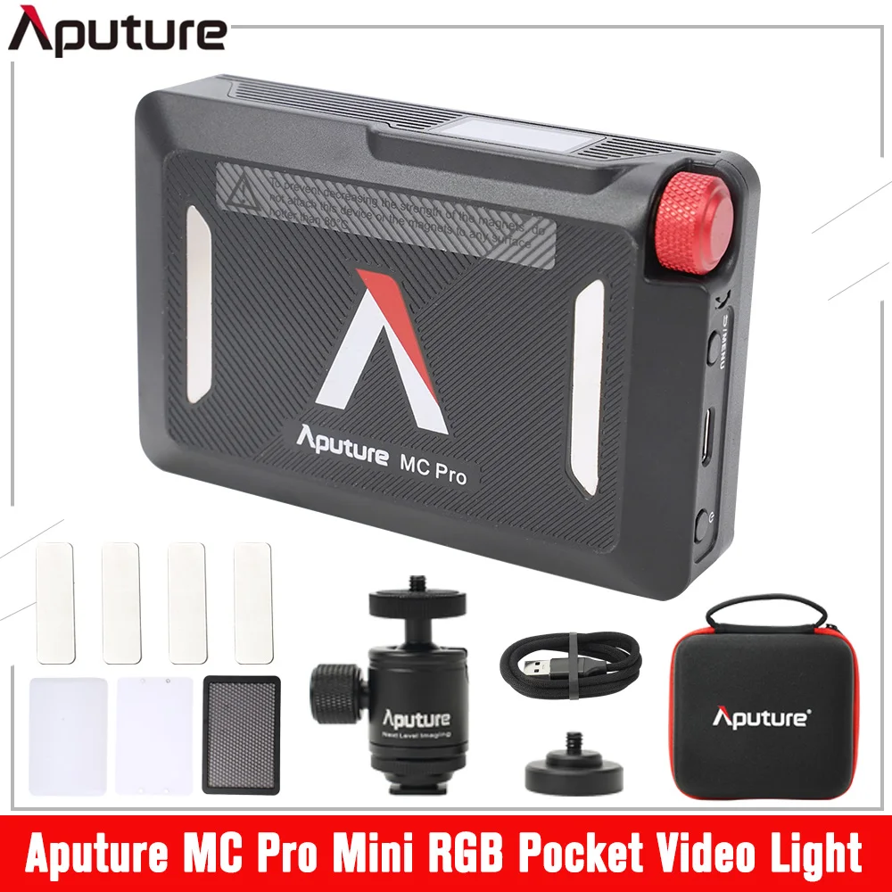 Aputure MC 프로 미니 RGBWW 포켓 LED 비디오 조명, 2000K-10000K IP65, 마그네틱 어트랙션 사진 조명, 브이로그 사진 스터드용
