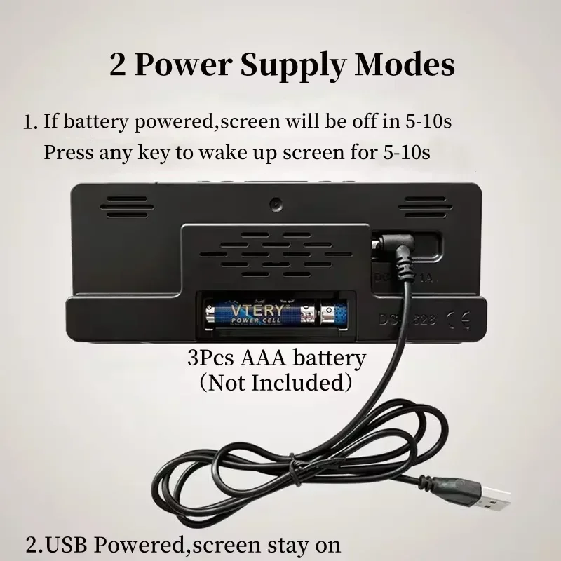 USB Powered LED Alarm Clock with Dual Alarms, Snooze Function, Adjustable Brightness, and Night Mode