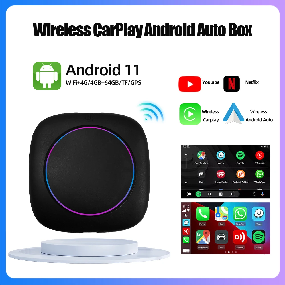 

Беспроводной адаптер Apple CarPlay для Android, поддержка Netflix/YouTube/Android 11, 8-ядерный процессор HCT05, европейская версия