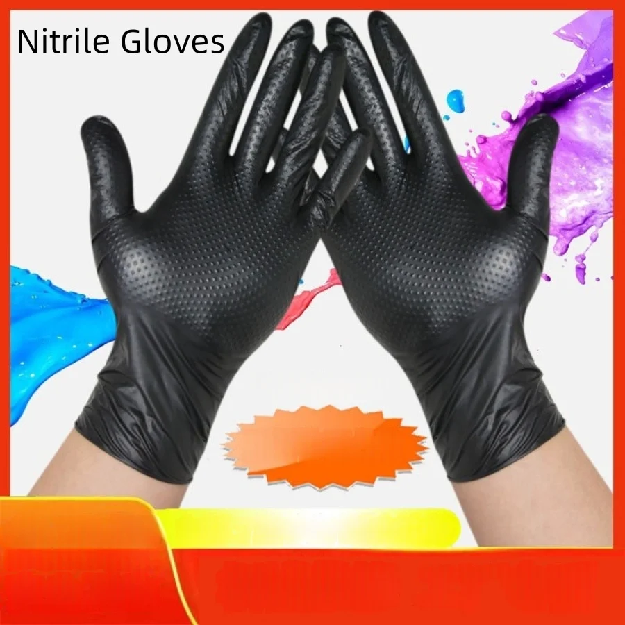 Disposable Gloves, Extra Strong Nitrile Gloves 2x Thicker Black Glove with Diamond Structure, Heavy Duty Mechanic Gloves