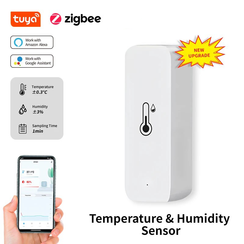 Tuya Zigbee Temperature And Humidity Sensor Indoor Thermometer For Home Work With Alexa Google Home Assistant zigbee gateway