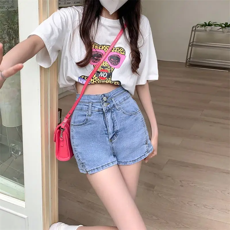 Loose Women's Denim Shorts Sexy High Waist Short Pants for Woman To Wear Blue Mini Jeans with Slit XL New In Vintage Hot Baggy