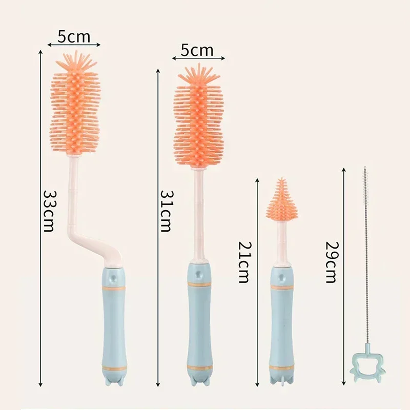 360 Degree Rotation 3 in 1 Cleaning Brush Set Silicone Baby Bottle Pacifier Brush Wash Water Cup Container Straw
