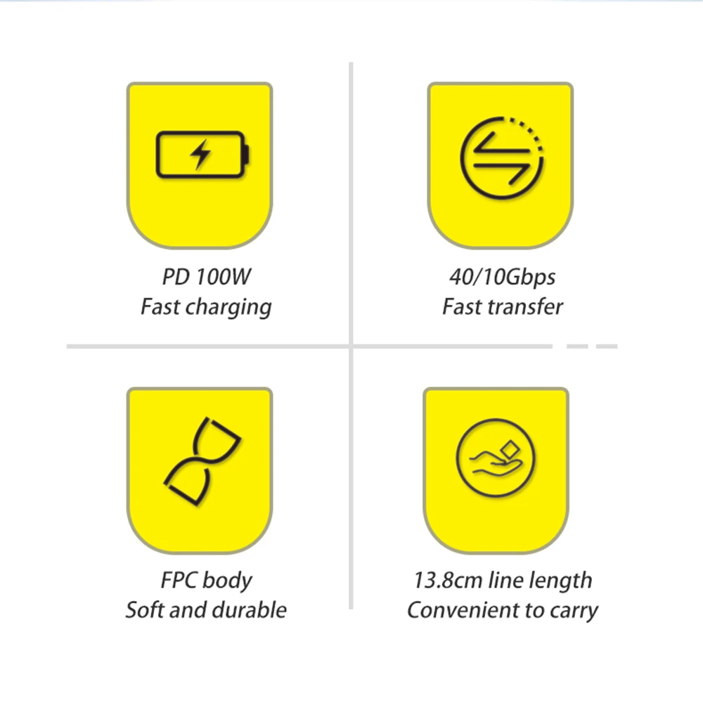 Premium Yellow USB-C Thunderbolt 3 Fast Charging Cable - 100W PD Power, 5A High-Speed Data Transfer, 4K Video Support, 40Gbps, Ultra-Soft Design