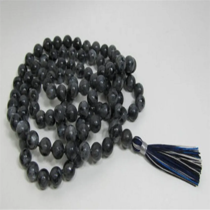 8mm spectrolite Gemstone 108 Beads Tassels Mala Necklace Pendant  Meditation Peace Spiritual Spiritual Seekers Sacred wear