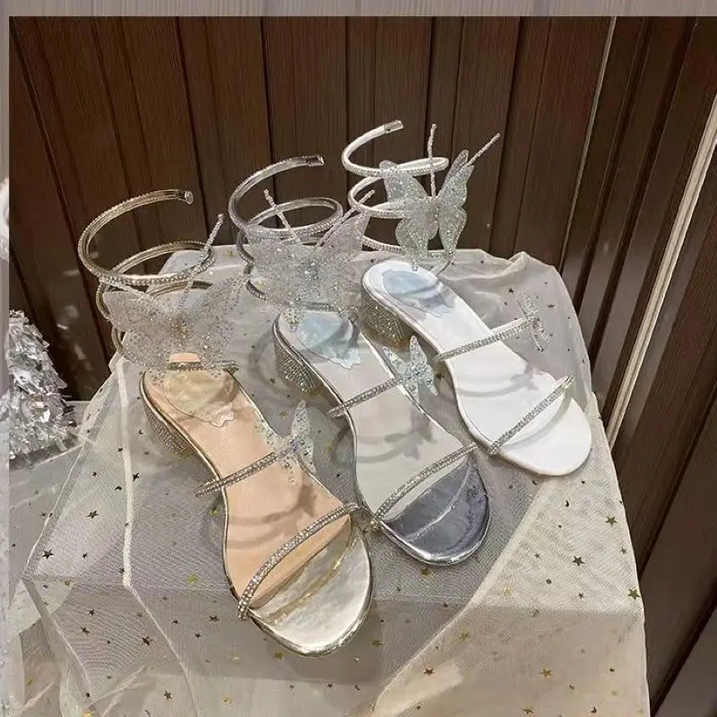 

Новинка лета 2023, стильные женские сандалии, сексуальные роскошные сандалии на массивном каблуке с бантом, обувь для банкета