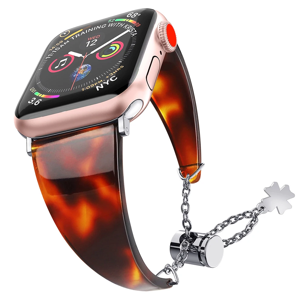 Smooth Resin Bracelet for Apple Watch Series Ultra 8 7 6 5 4 SE Band Pendant Chain 40mm 44mm Strap for iWatch 3 42mm 38mm Belt