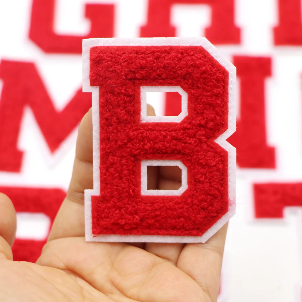 1PC Rote Buchstaben Chenille Stickerei Patches Applique Diy Alphabet Eisen auf Patches Für Kleidung Nähen Name Patches auf Kleidung – Detail 4