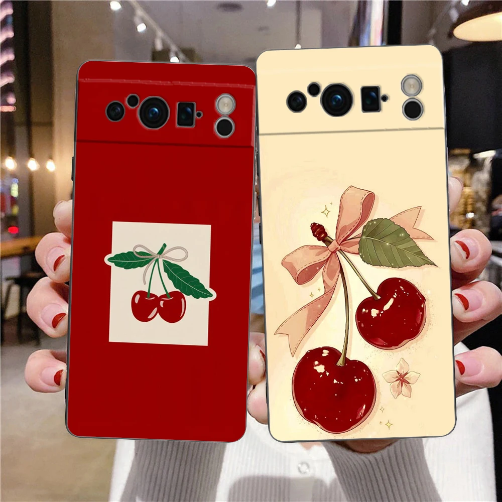 Elegant Red Cherry Shockproof TPU Phone Case - Soft Black Protective Cover