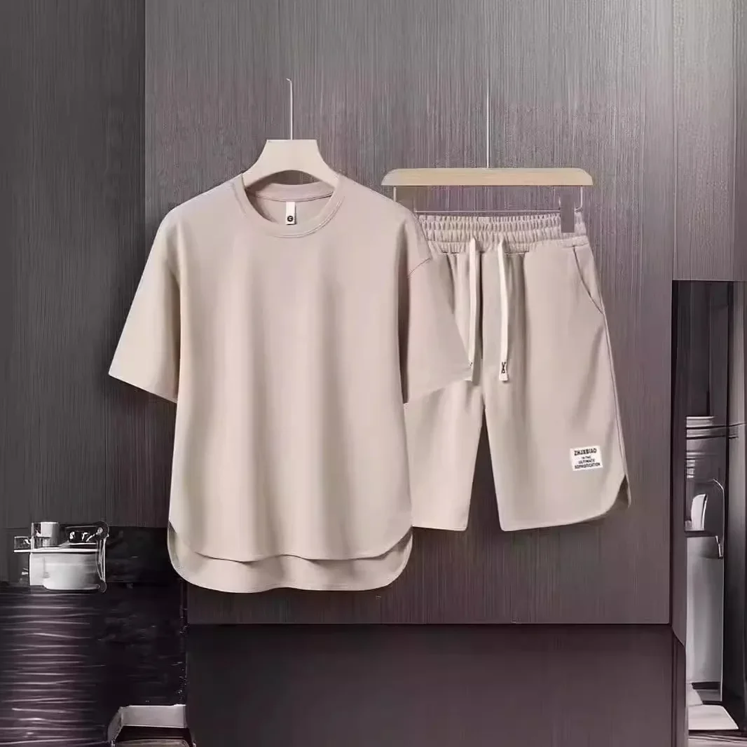 Men's Casual Short Sleeve T-Shirt Set High Quality Solid Color Advert Shirt Breathable Comfortable Top for Live Broadcast on Tik - Image 2