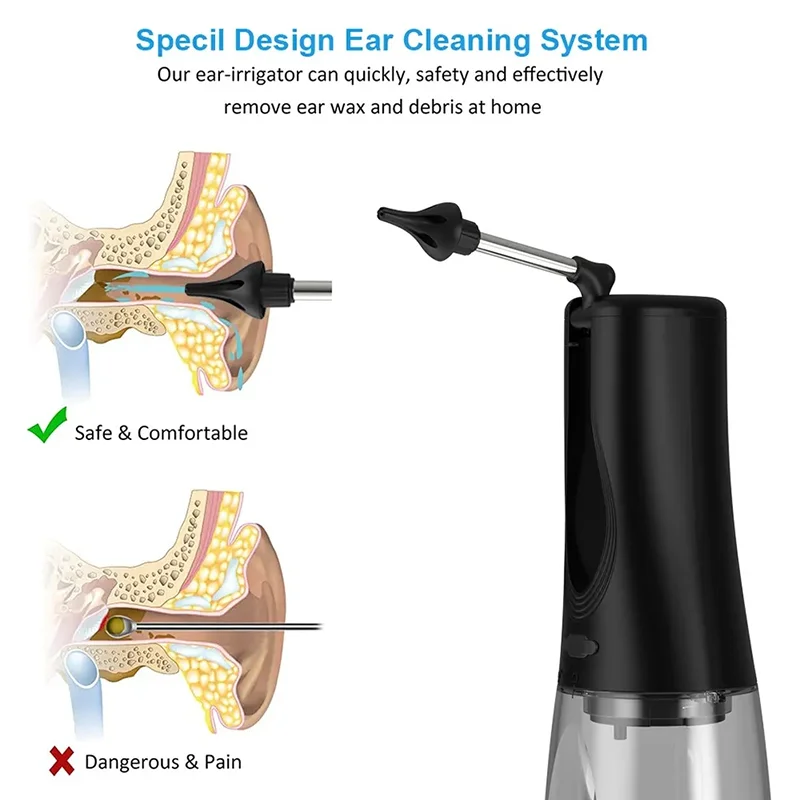 Portable Electric Ear Wash With 3-Speed Earwax Ceaning And 8 Rinse Heads IPX7 Rechargeable Ear Wash With 350mL Water Tank 3