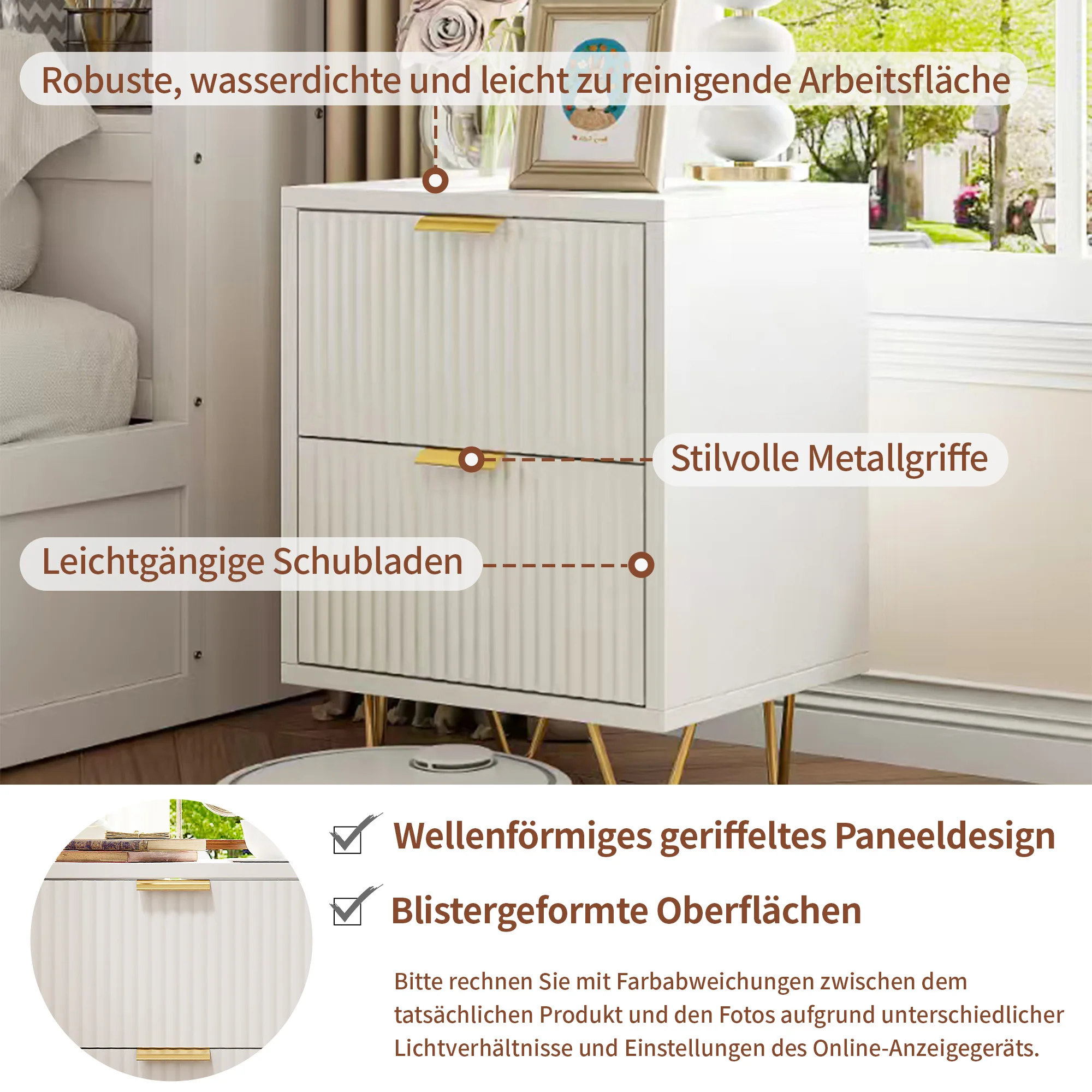 Rosahqnda Kommode mit 6 Schubladen, Schlafzimmer-Kommode, Aufbewahrungsmöbel mit Gewebtem Stoff, Einfacher und Eleganter Stil – Detail 10