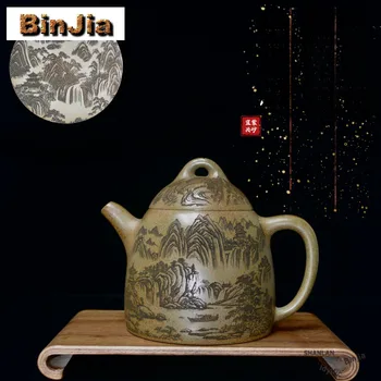 480ml Yixing Purple Clay Large Teapots Handmade Landscape Qin Quan Pot Raw Ore Cloud Mist Agarwood Mud Kettle Zisha Tea Set Gift