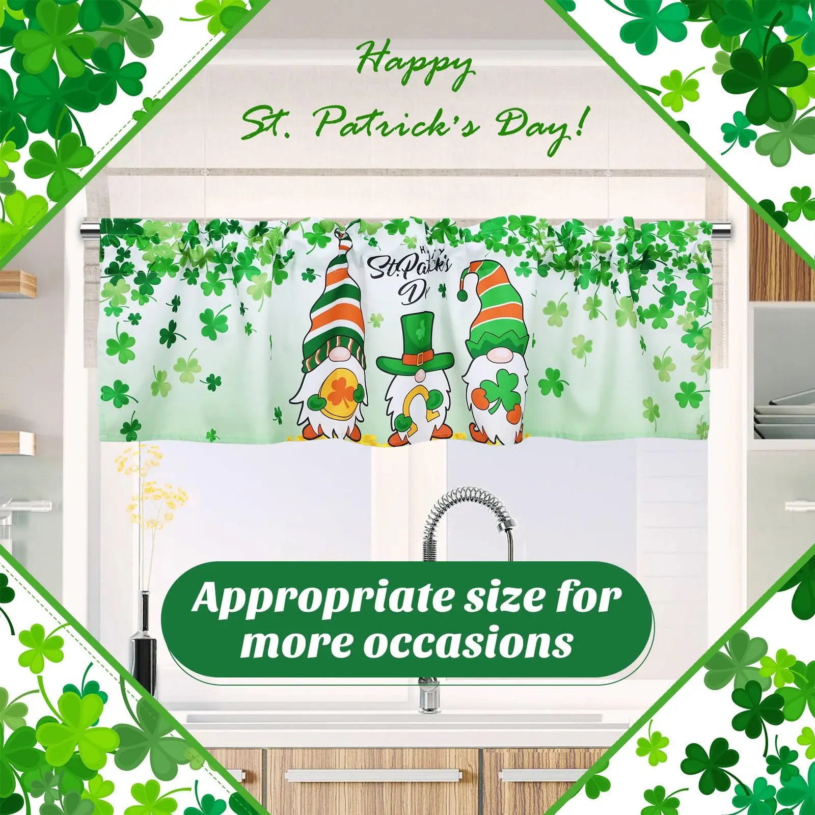 3 Pack Valentine's Day Gnomes Windows Valances St. Patrick's Day Easter Window Toppers Valances for Kitchen Bedroom Living Room 2