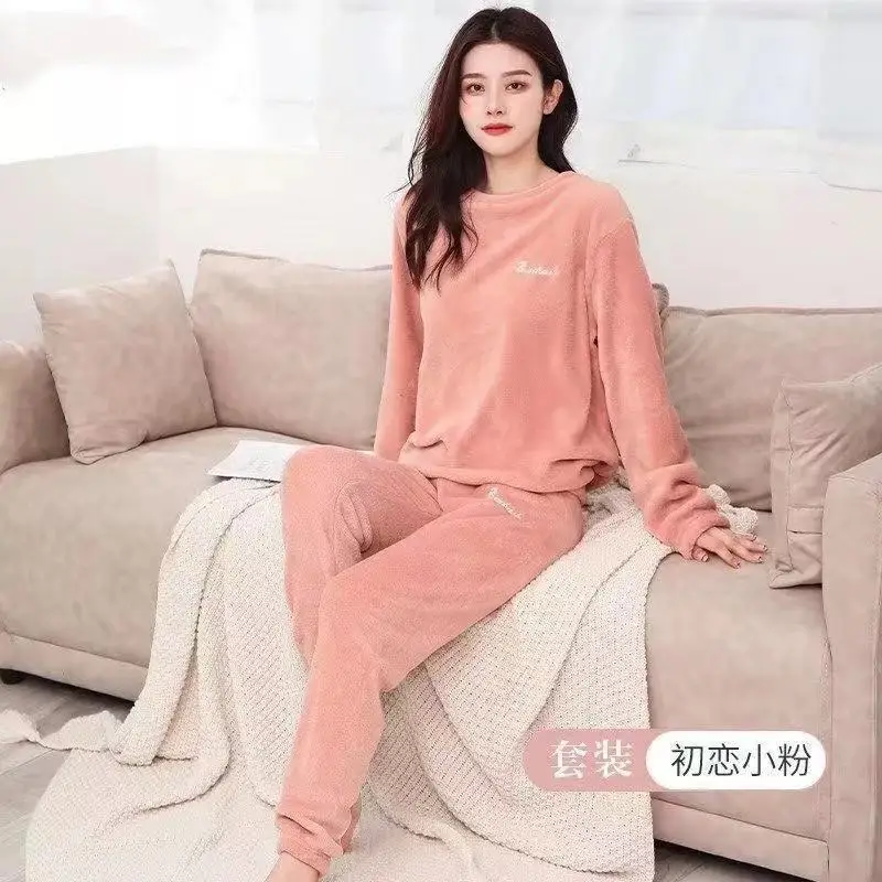 Women Pajamas Sets Flannel Winter Sleepwear Long Sleeve Velvet Pyjama Pants Cute Pijamas Mujer Female Loungewear Casual Homewear