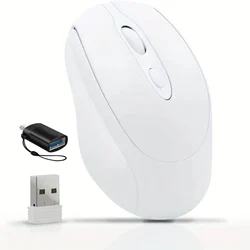 Rechargeable Silent Wireless Bluetooth Mouse for Computers and Devices (White And Adapter1)